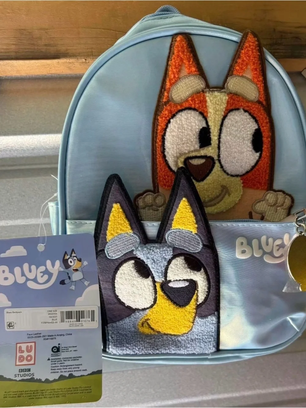 Bluey Light Blue Kids Backpack with Character Appliqués 10.5